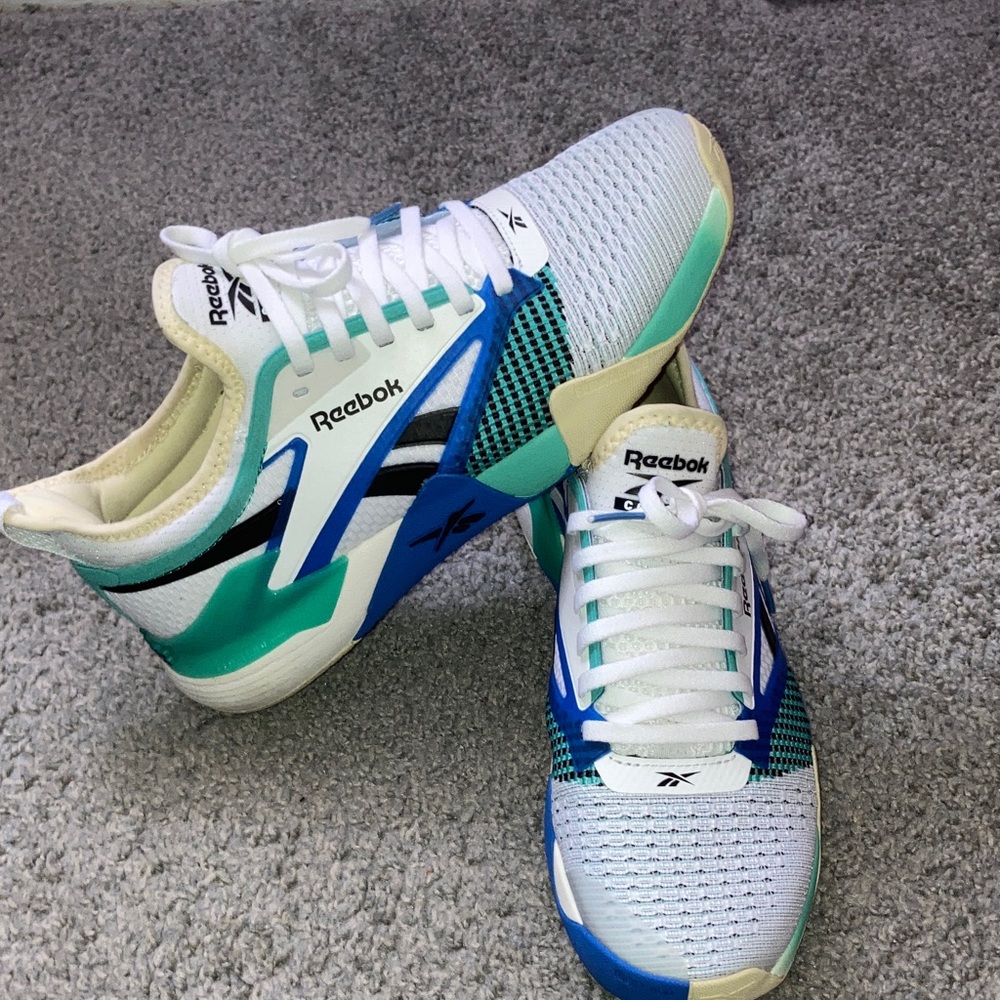 Nano Court Reebok Women White Green and Blue Athletic Sneakers